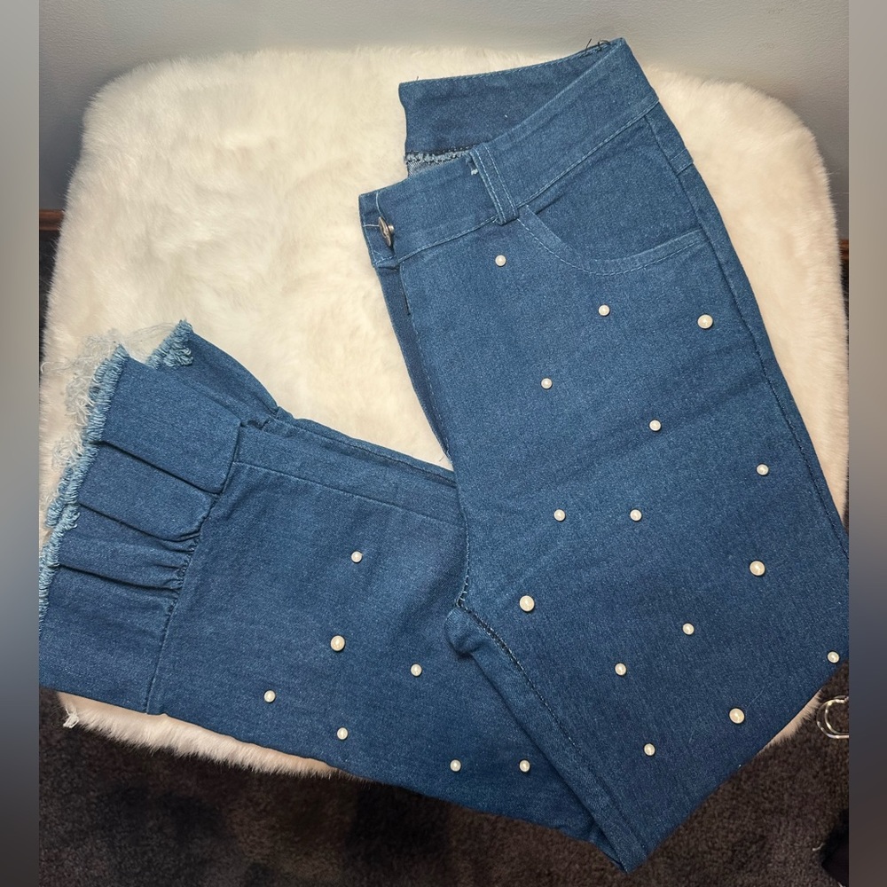 Denim Blue jeans with Pearls
